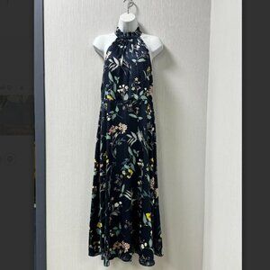 Banana Republic Navy Floral Halter Maxi Dress Sleeveless